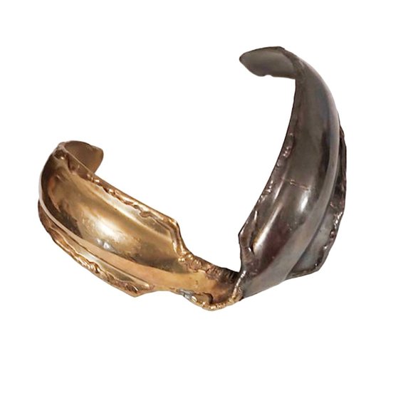 1980s True Vintage Twisted Brass and Oxidized Large Metal Choker Collar Necklace - Picture 3 of 7